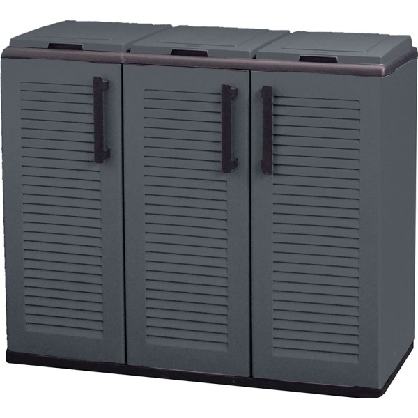 Armario bajo línea eco easy con reciclaje selectivo de 3 tapas, polipropileno, gris oscuro, 102 x 37 x 84 cm